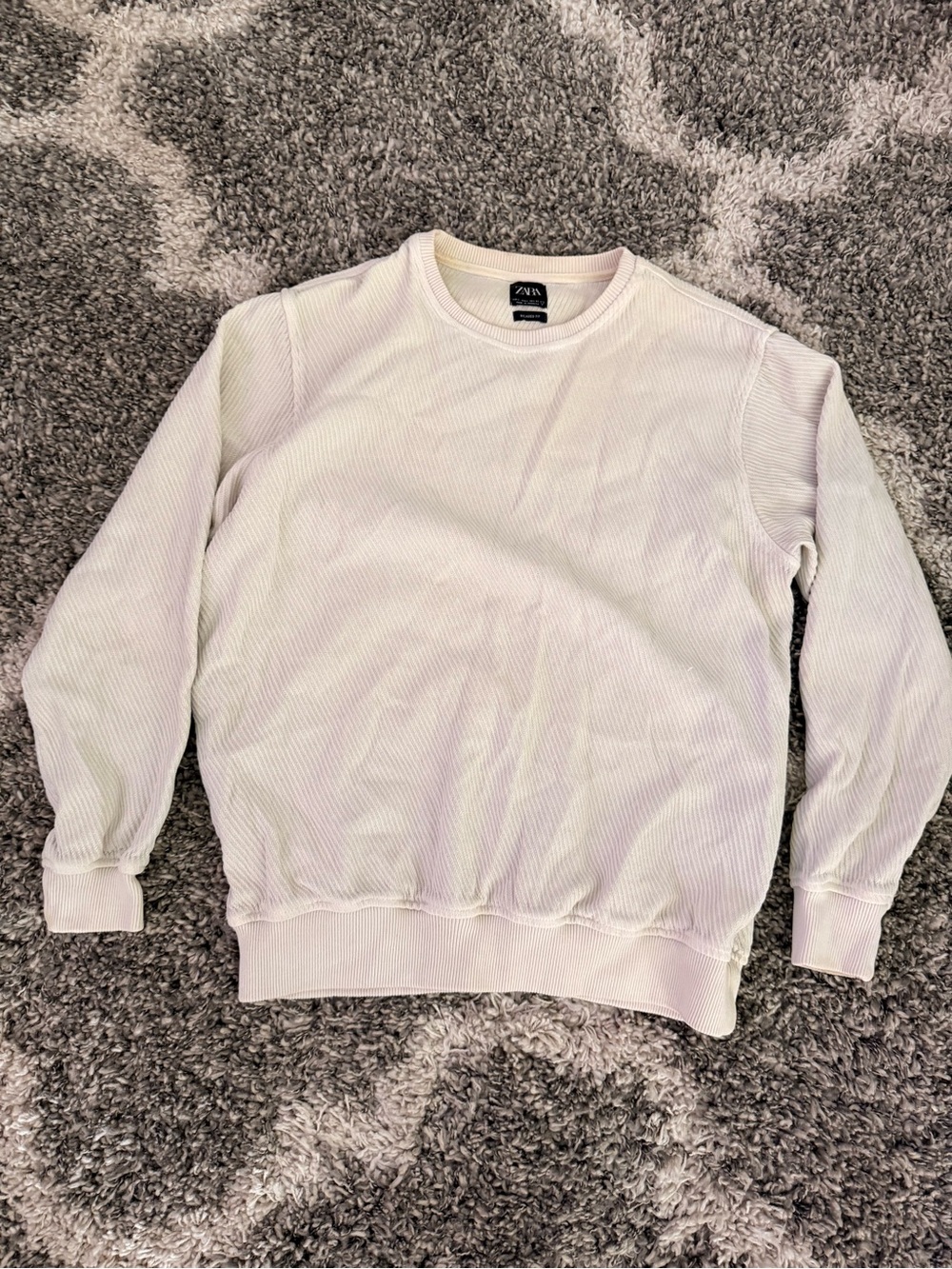 Zara Men Light Cream Ribbed Crewneck Sweater